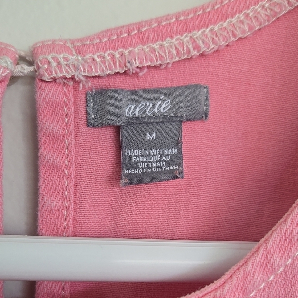 Aerie Women's Medium Denim Open Back Fringe Sleeveless Tank Top, Pink - Picture 2 of 7